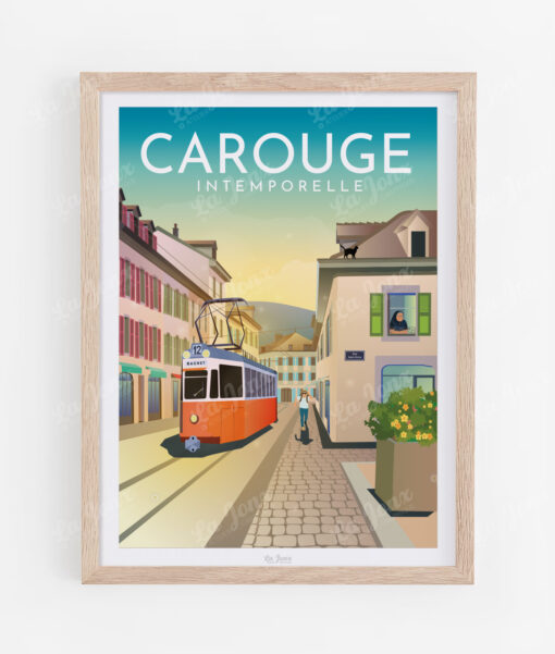 Affiche de Carouge l'intemporelle, présentée dans un cadre en bois