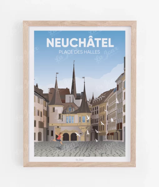 Poster of Neuchâtel, presented in a wooden frame