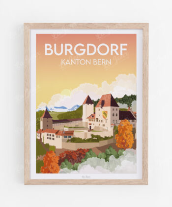 Affiche de Burgdorf, présentée dans un cadre en bois