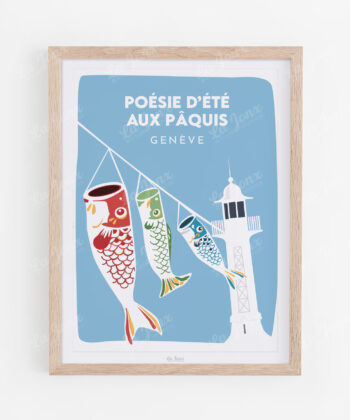 Affiche de Poésie d'été, présentée dans un cadre en bois