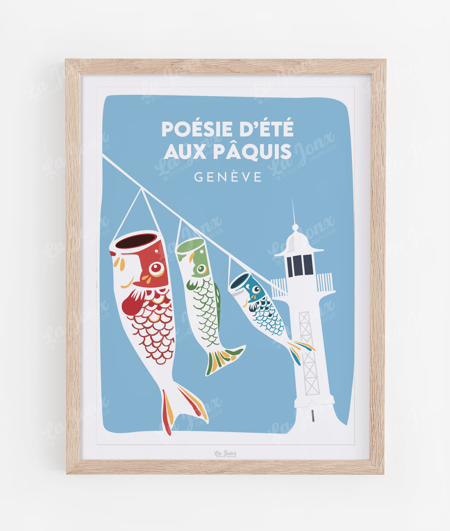 Affiche de Poésie d'été, présentée dans un cadre en bois